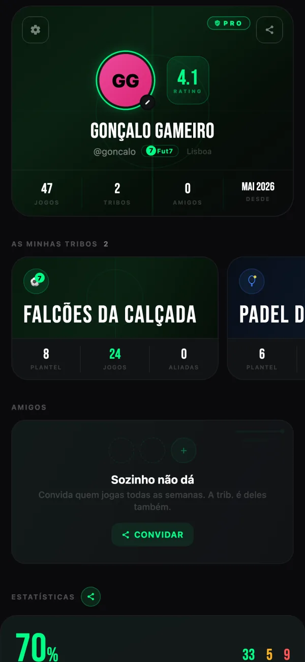 Perfil com stats